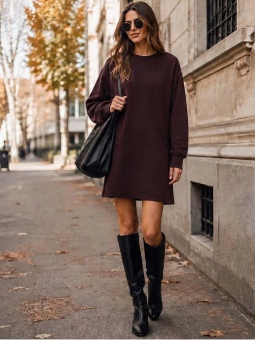 SPANX Long Sleeve Sweater Dress - Truffle Brown